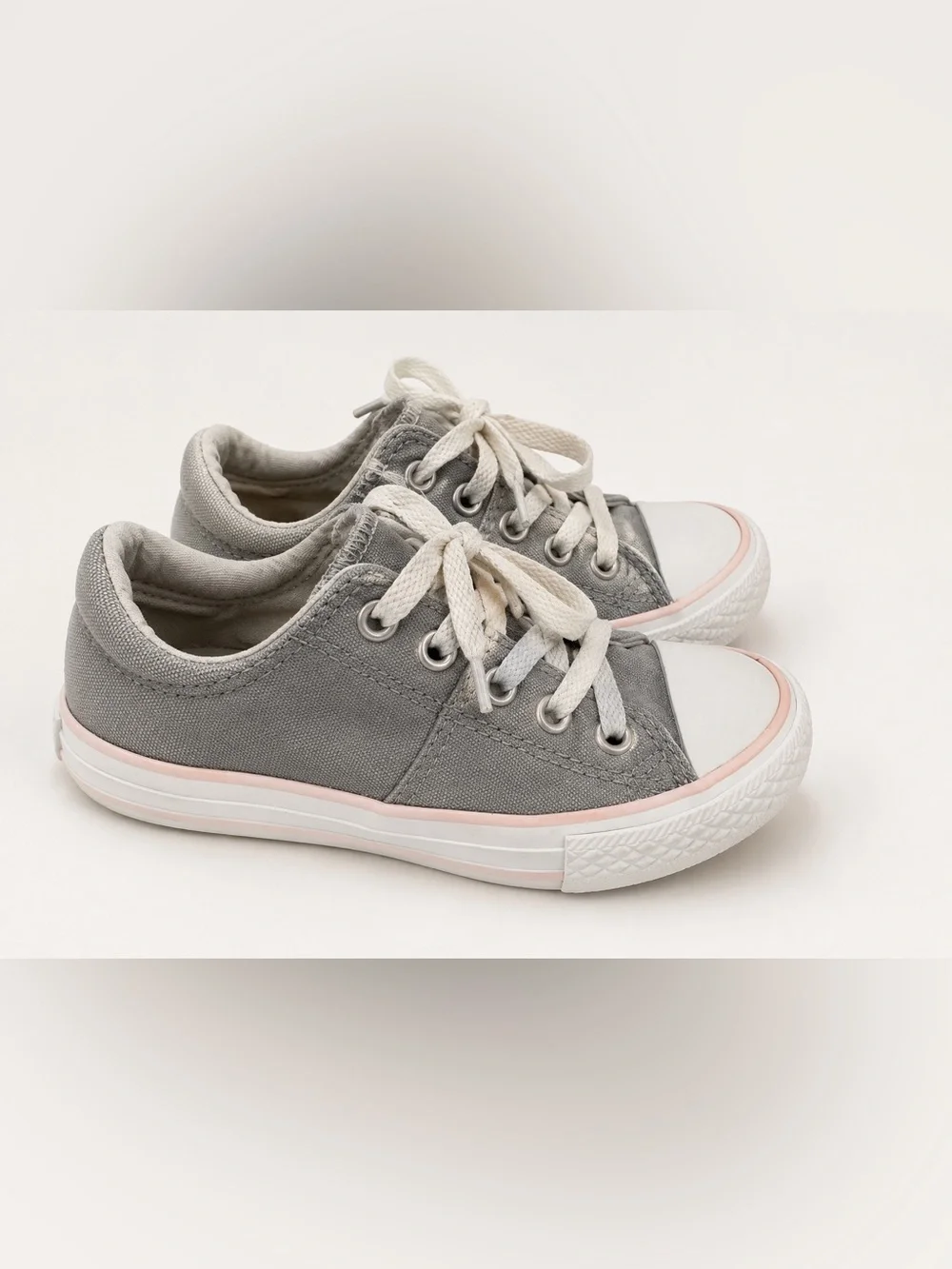 Converse Kids All Star Low Top Sneakers Gray Pink Lace‎ Up Canvas Shoes Size 11